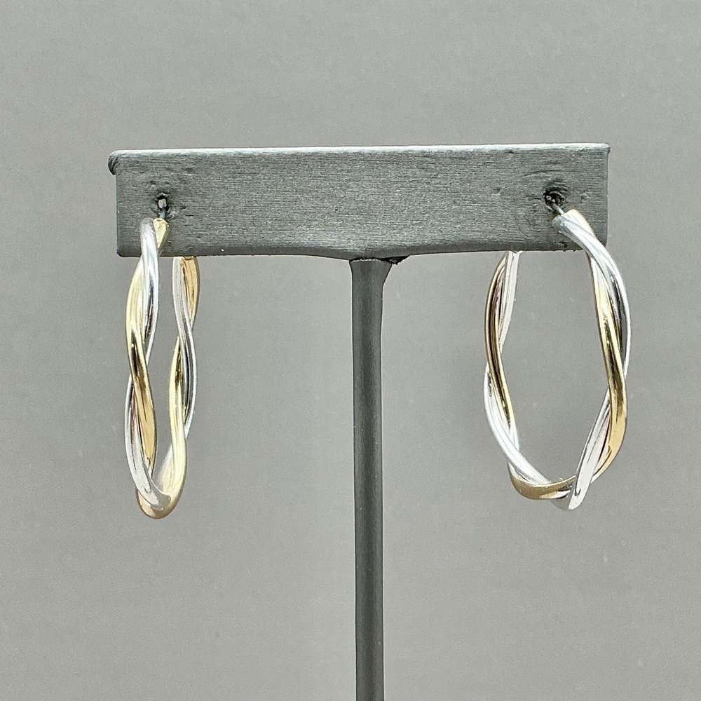 Twisted Hoop Earrings Womens Gold Silver Tone Interlocking Double Layered Design